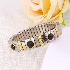Hot sale colorful rhinestone statement stainless steel elestic bangle bracelet