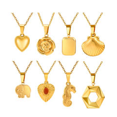 Dainty gold color stainless steel elephant rose flower pendant necklace collection