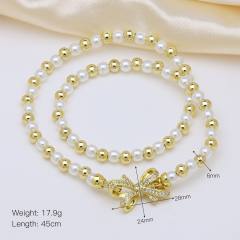 Delicate 18K gold plated copper bead diamond butterfly heart bow imitation pearl bead choker necklace