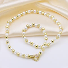 Delicate 18K gold plated copper bead diamond butterfly heart bow imitation pearl bead choker necklace