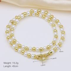 Delicate 18K gold plated copper bead diamond butterfly heart bow imitation pearl bead choker necklace