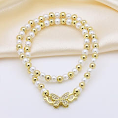 Delicate 18K gold plated copper bead diamond butterfly heart bow imitation pearl bead choker necklace
