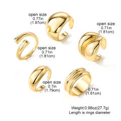 Geometric UV plating CCB material oval ring 6-piece set chunky stackable rings