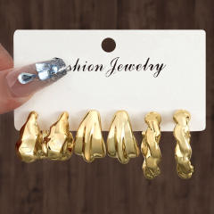 Personality water drop earrings complex C- shaped earrings suit 6 pairs wholesale chunky earrings set