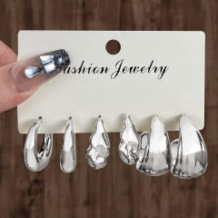Personality water drop earrings complex C- shaped earrings suit 6 pairs wholesale chunky earrings set