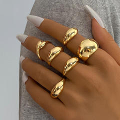 Geometric UV plating CCB material oval ring 6-piece set chunky stackable rings