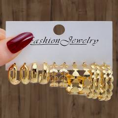 6-piece Set Creative Love Diamond Earrings Metal Earrings set hoop earrings set