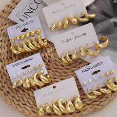 Personality water drop earrings complex C- shaped earrings suit 6 pairs wholesale chunky earrings set