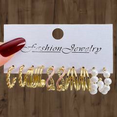 6-piece Set Creative Love Diamond Earrings Metal Earrings set hoop earrings set
