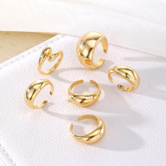 Geometric UV plating CCB material oval ring 6-piece set chunky stackable rings