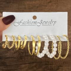 6-piece Set Creative Love Diamond Earrings Metal Earrings set hoop earrings set