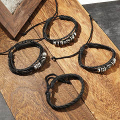 Men's DIY Woven suit Leather Bracelet Hot Selling Skull Beaded Punk Combination Bracelet