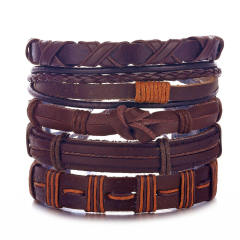 Men's DIY Woven suit Leather Bracelet Hot Selling Skull Beaded Punk Combination Bracelet
