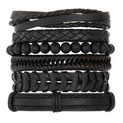 Men's DIY Woven suit Leather Bracelet Hot Selling Skull Beaded Punk Combination Bracelet