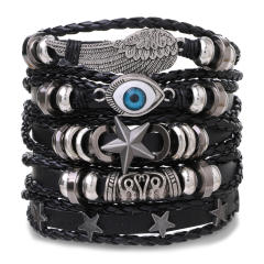Men's DIY Woven suit Leather Bracelet Hot Selling Skull Beaded Punk Combination Bracelet