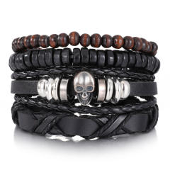 Men's DIY Woven suit Leather Bracelet Hot Selling Skull Beaded Punk Combination Bracelet