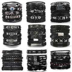 Men's DIY Woven suit Leather Bracelet Hot Selling Skull Beaded Punk Combination Bracelet