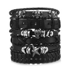 Men's DIY Woven suit Leather Bracelet Hot Selling Skull Beaded Punk Combination Bracelet