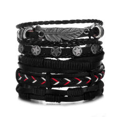 Men's DIY Woven suit Leather Bracelet Hot Selling Skull Beaded Punk Combination Bracelet