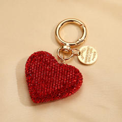 Full Diamond Peach Heart Keychain Car Key Pendant Fashion Tag Openable Heart Keychain