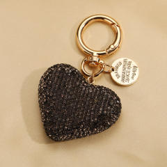 Full Diamond Peach Heart Keychain Car Key Pendant Fashion Tag Openable Heart Keychain