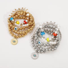 Vintage evil Eye CCB Beaded Bracelet Bohemian Creative Mushroom Stacked Bracelet for Women