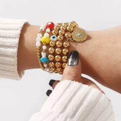 Vintage evil Eye CCB Beaded Bracelet Bohemian Creative Mushroom Stacked Bracelet for Women