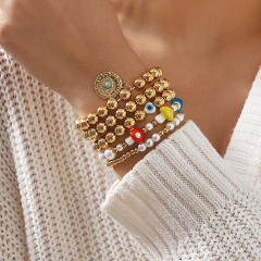 Vintage evil Eye CCB Beaded Bracelet Bohemian Creative Mushroom Stacked Bracelet for Women