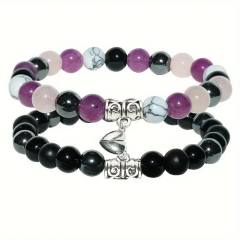 Jewelry suit 4-piece Set Natural Stone Couple Love Magnet Suction Bracelet Hexagonal Column Necklace