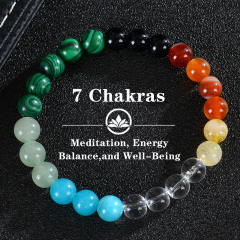 Bohemian Colorful Stone Bracelet Tiger Eye Crystal Beaded Yoga Stone Bracelet 7 Chakras Card Bracelet
