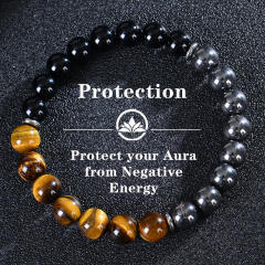 Bohemian Colorful Stone Bracelet Tiger Eye Crystal Beaded Yoga Stone Bracelet 7 Chakras Card Bracelet