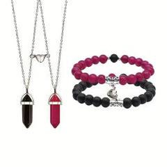 Jewelry suit 4-piece Set Natural Stone Couple Love Magnet Suction Bracelet Hexagonal Column Necklace