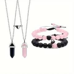 Jewelry suit 4-piece Set Natural Stone Couple Love Magnet Suction Bracelet Hexagonal Column Necklace