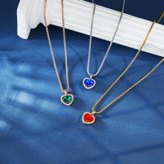 zircon ocean heart copper pendant necklace women DIY engrave letter birthsstone necklace