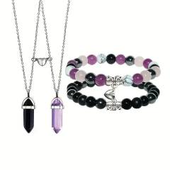 Jewelry suit 4-piece Set Natural Stone Couple Love Magnet Suction Bracelet Hexagonal Column Necklace