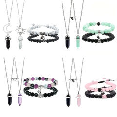 Jewelry suit 4-piece Set Natural Stone Couple Love Magnet Suction Bracelet Hexagonal Column Necklace