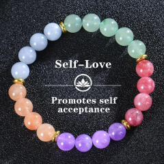 Bohemian Colorful Stone Bracelet Tiger Eye Crystal Beaded Yoga Stone Bracelet 7 Chakras Card Bracelet