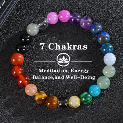 Bohemian Colorful Stone Bracelet Tiger Eye Crystal Beaded Yoga Stone Bracelet 7 Chakras Card Bracelet