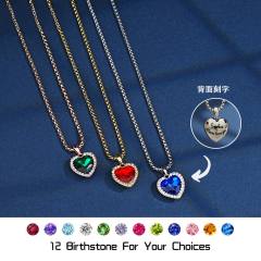 zircon ocean heart copper pendant necklace women DIY engrave letter birthsstone necklace