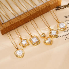 Elegant 18KG copper pearl heart clover star pendant stainless steel chain necklace