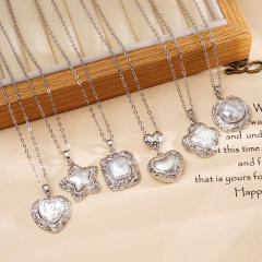 Elegant 18KG copper pearl heart clover star pendant stainless steel chain necklace