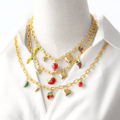Sweet heart color enamel fruit charm gold plated copper necklace bracelet set