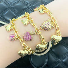 Sweet gold plated copper heart chain diamond fruit charm necklace bracelet set