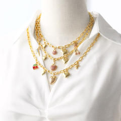 Sweet full diamond watermelon heart charm gold plated copper necklace bracelet set