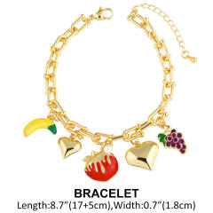 Sweet heart color enamel fruit charm gold plated copper necklace bracelet set