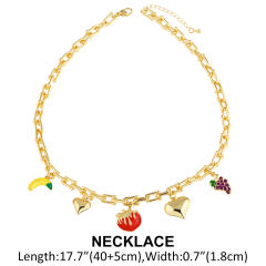 Sweet heart color enamel fruit charm gold plated copper necklace bracelet set