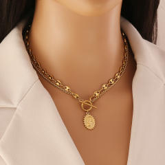 personality pig nose double chain beauty head pendant stainless steel necklace set