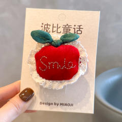 Sweet red color new year apple cherry strawberry fruit series hair ties hair clips for kids 2pcs price