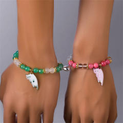 Sweet enamel cart charm beaded bracelet cute two kitten pendant love magnetic couple bracelet