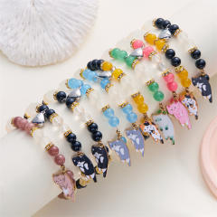 Sweet enamel cart charm beaded bracelet cute two kitten pendant love magnetic couple bracelet